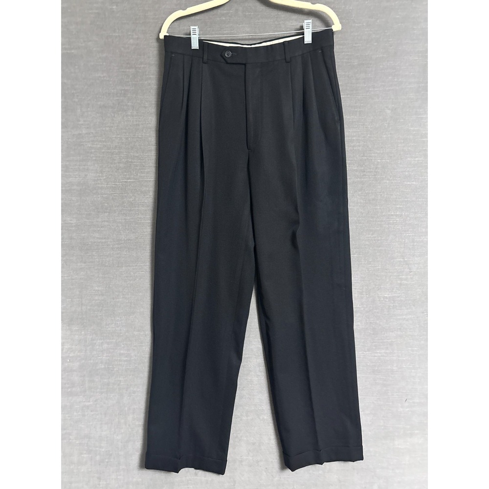 Vintage Givenchy Pants 32x30 Black Triple Pleated High Waisted Trousers 90s
